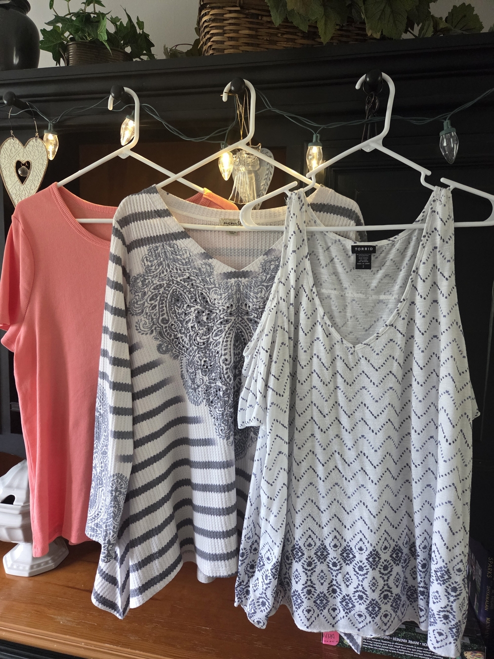 Torrid White & Navy Cold-Shoulder, One WORLD Chevron Knit Top And TIME & Tru Top